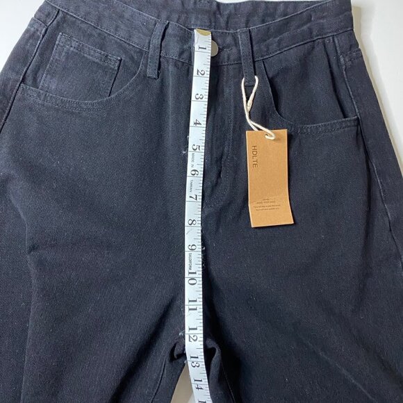 HDLTE Women Wide Denim High Waist Baggy Boyfriend Jeans Black Y2K‎ City SzXS NWT - Picture 6 of 9
